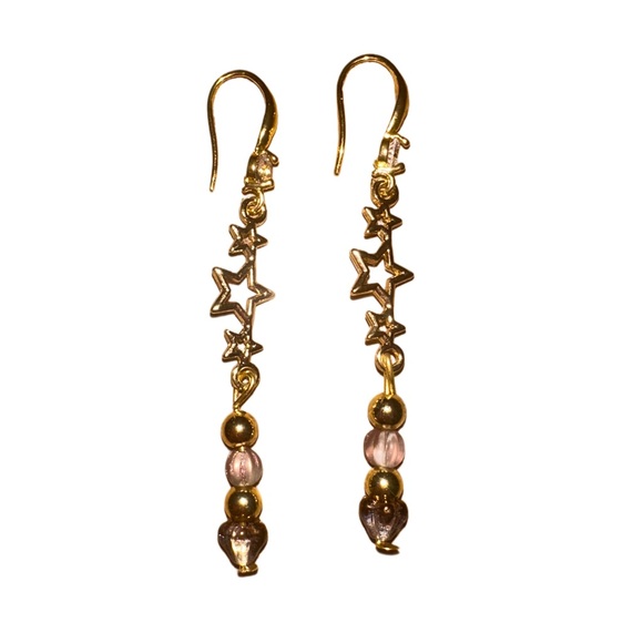 Stars and  Czech Glass Earrings-18k Gold Plated - Picture 3 of 5